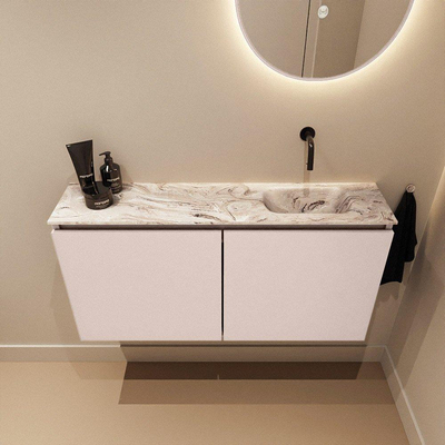 MONDIAZ TURE-DLUX Meuble toilette - 100cm - Rosee - EDEN - vasque Glace - position droite - sans trou de robinet