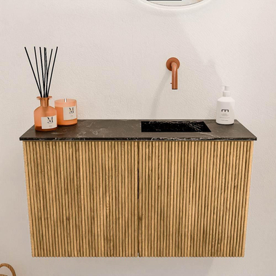 Mondiaz JOYA-DLUX 70cm toiletmeubel - kleur Oak - Wastafel FAYE positie Rechts Zonder kraangat kleur Lava.