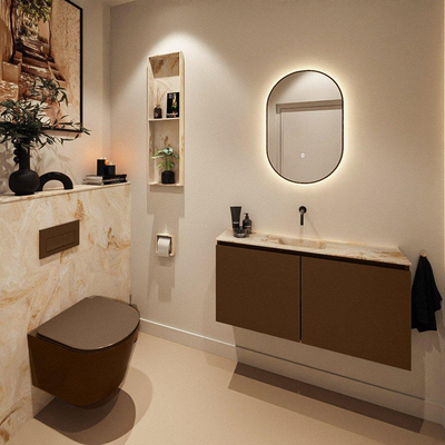 MONDIAZ TURE-DLUX Meuble toilette - 100cm - Rust - EDEN - vasque Frappe - position centrale - sans trou de robinet