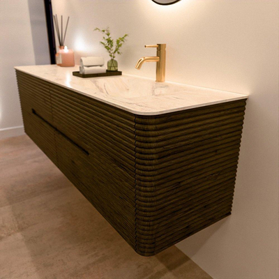 Mondiaz CIRO-DLUX Meuble de salle de bains - 170x45x50cm - Plan vasque solid surface Ostra - 1 vasque à droite - 1 trou de robinetterie - 4 tiroirs - Shadow