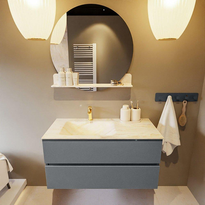 Mondiaz VICA-DLUX Ensemble de meuble de salle de bain - 100cm - meuble sous-vasque plata - 2 tiroirs - lavabo encastré cloud gauche - 1 trou de robinet - miroir modèle spot - version XL 60cm de haut - ostra