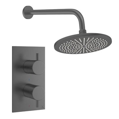 Crosswater MPRO Ensemble de douche de tête encastré - 2 poignées - pomme de douche 30 cm - bras mural - gunmetal