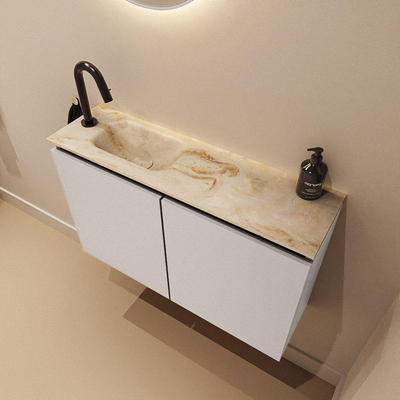 MONDIAZ TURE-DLUX Meuble toilette - 80cm - Linen - EDEN - vasque Frappe - position gauche - 1 trou de robinet