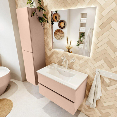 MONDIAZ VICA Ensemble meuble de salle de bains - 80cm - sous-meuble rosee - 2 tiroirs - lavabo denia central - 1 trou de robinet - version haute 60cm - blanc brillant