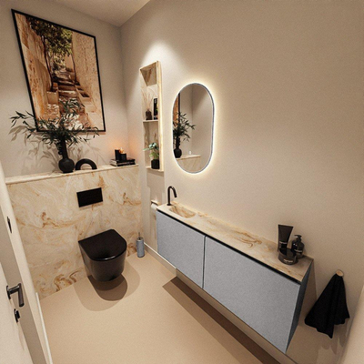 MONDIAZ TURE-DLUX 120cm toiletmeubel Plata. EDEN wastafel Frappe positie links. Met 1 kraangat.