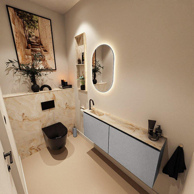 MONDIAZ TURE-DLUX Meuble toilette - 120cm - Plata - EDEN - vasque Frappe - position gauche - 1 trou de robinet