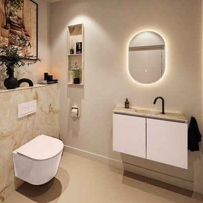 MONDIAZ TURE-DLUX Meuble toilette - 80cm - Rosee - EDEN - vasque Frappe - position centrale - 1 trou de robinet