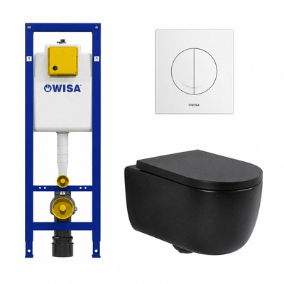 QeramiQ Dely Swirl Pack WC - 36.5x53cm - réservoir encastré Wisa XS - abattant 35mm - plaque de commande blanche - boutons ronds - noir mat