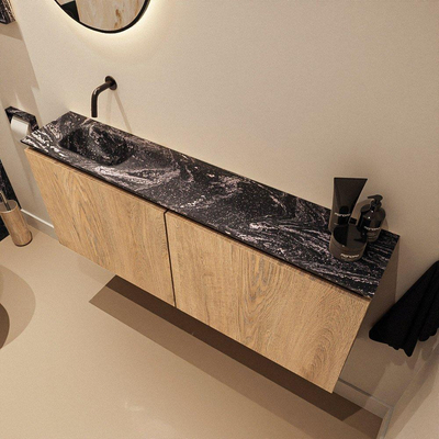 MONDIAZ TURE-DLUX Meuble WC 120 cm Washed Oak. Lavabo EDEN Lava position gauche. Sans trou de robinet.