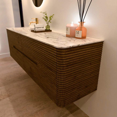 Mondiaz CIRO-DLUX Meuble de salle de bains - 170x45x50cm - Plan-vasque solid surface Glace - 1 vasque à gauche - 1 trou de robinetterie - 4 tiroirs - Dusk