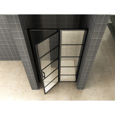 Wiesbaden Horizon Porte pivotante pour niche avec paroi fixe 140x200cm verre Nano 8mm Noir mat