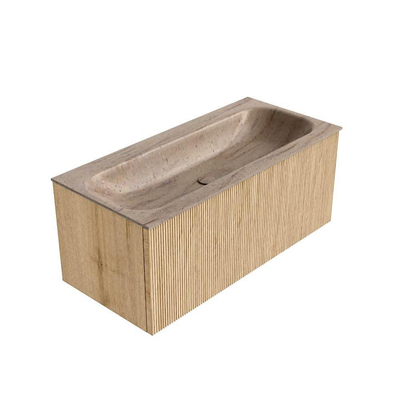 MONDIAZ KURVE-DLUX Meuble de salle de bains 100cm couleur Chêne avec 1 tiroir et 0 porte. Lavabo BIG MEDIUM Centre sans trou de robinet Saba.