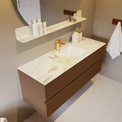 MONDIAZ VICA-DLUX Ensemble meuble de salle de bains - 130cm - sous-meuble Rust - 2 tiroirs - lavabo encastré Cloud au centre - 1 trou de robinet - version haute 60cm - Frappe