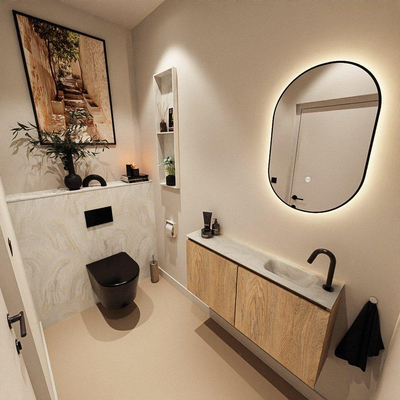 MONDIAZ TURE-DLUX Meuble toilette - 100cm - Washed Oak - EDEN - vasque Ostra - position droite - 1 trou de robinet