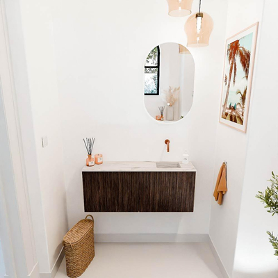 Mondiaz JOYA-DLUX 100cm toiletmeubel - kleur Walnut - Wastafel FAYE positie Rechts Zonder kraangat kleur Nata.