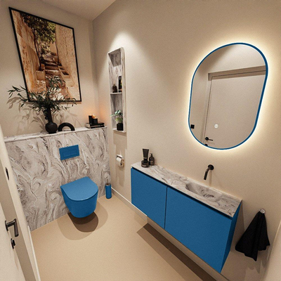 MONDIAZ TURE-DLUX 100cm meuble de toilette Jeans. EDEN lavabo Glace position droite. Sans trou de robinet.