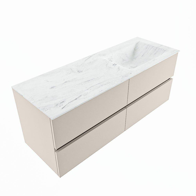 Mondiaz VICA-DLUX ensemble de meuble de salle de bain - 130cm - meuble sous lavabo lin - 4 tiroirs - lavabo encastré cloud droite - sans trous de robinet - version haute de 60cm - opalo