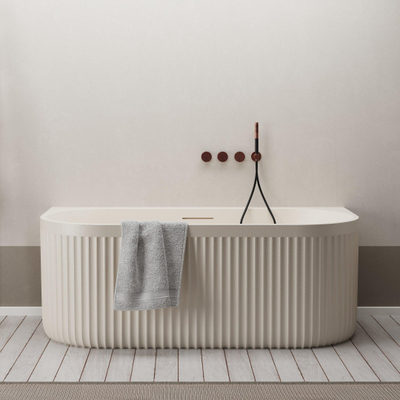 Ideavit Archtec Baignoire semi-îlot 170x80x63cm - Rock Texture - avec trop-plein - bonde clic clac - pieds réglables - crème