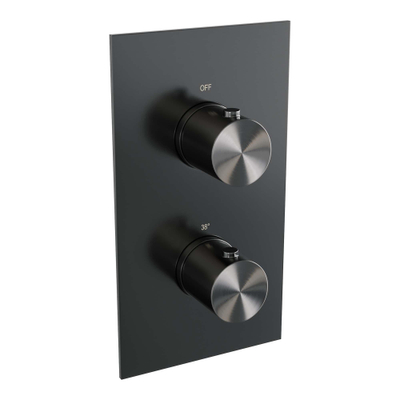 Brauer Gunmetal Edition Douche pluie thermostatique avec pommeau 20cm et bras plafond 20cm et douchette Rond 3 jet flexible lisse avec coude mural Gunmetal brossé PVD