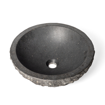 BRAUER Hamerslag Waskom opbouw - 42x42x15cm - zonder overloop - rond - natuursteen basalt