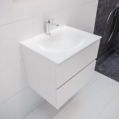 Mondiaz VICA ensemble de meuble de salle de bain - 60cm - meuble sous lavabo talc - 2 tiroirs - lavabo moon milieu - 1 trou de robinet - miroir LED - version XL 60cm de haut