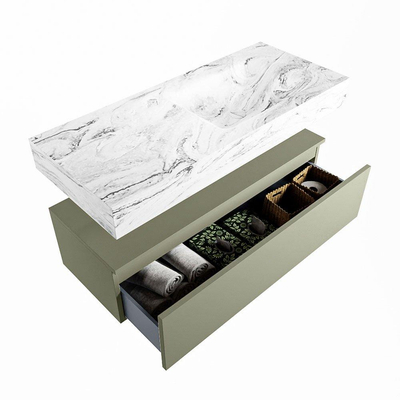 Mondiaz ALAN-DLUX Ensemble de meuble - 110cm - meuble Army mat - 1 tiroir - Lavabo Cloud Glace suspendu - vasque Droite - 1 trou de robinet