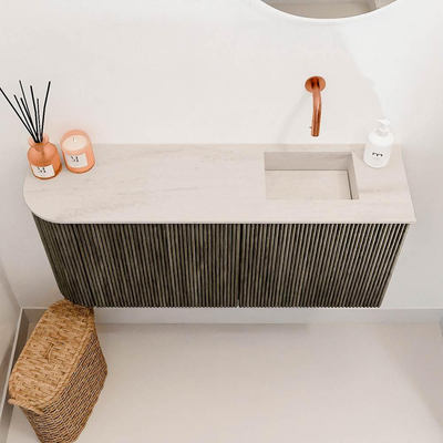 Mondiaz JOYA-DLUX Meuble de toilette 91,6cm - arrondi gauche couleur Shadow - Vasque FAYE position Droite Sans trou de robinet couleur Meli.