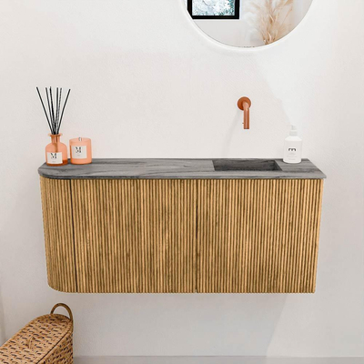 Mondiaz JOYA-DLUX 91.6cm toiletmeubel - ronding links kleur Oak - Wastafel FAYE positie Rechts Zonder kraangat kleur Sombra.