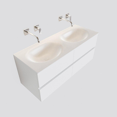 ENSEMBLE DE MEUBLE MONDIAZ VICA - 120cm - 4 tiroirs - lavabo Moon double - 0 trous de robinet - solid surface talc