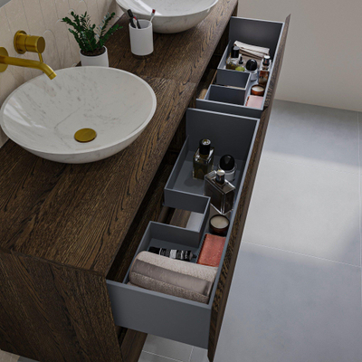 Saniclass Holz Pure Meuble de salle de bains - 160x45x60cm - 4 tiroirs - plan de toilette - Chêne charcoal