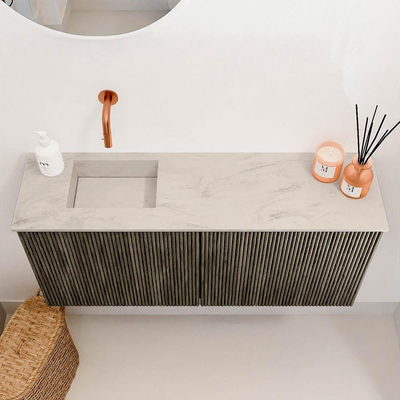 Mondiaz JOYA-DLUX 90cm toiletmeubel - kleur Shadow - Wastafel FAYE positie Links Zonder kraangat kleur Opalo.