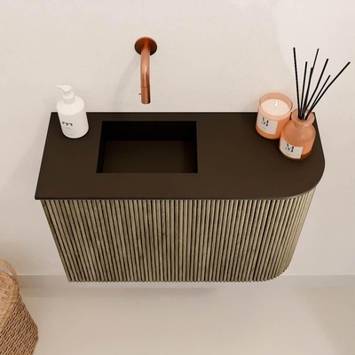 Mondiaz JOYA 61.6cm toiletmeubel - ronding rechts kleur Dusk - Wastafel FAYE positie Links Zonder kraangat kleur Urban.