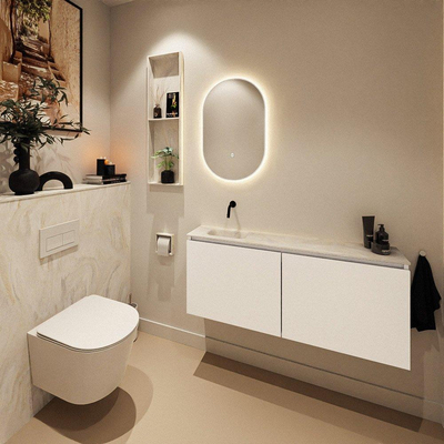 MONDIAZ TURE-DLUX Meuble toilette - 120cm - Talc - EDEN - vasque Ostra - position gauche - sans trou de robinet