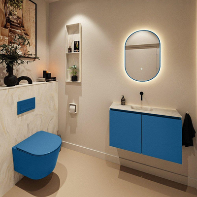 MONDIAZ TURE-DLUX meuble WC 80 cm Jeans. EDEN lavabo Ostra position milieu. Sans trou de robinet.