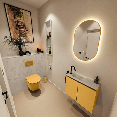 MONDIAZ TURE-DLUX Meuble de toilettes 60cm Ocher. EDEN lavabo Opalo position gauche. Avec 1 trou de robinet.