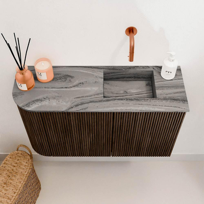 Mondiaz JOYA-DLUX 71.6cm toiletmeubel - ronding links kleur Walnut - Wastafel FAYE positie Rechts Zonder kraangat kleur Sombra.