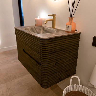 Mondiaz CIRO-DLUX Badkamermeubelset - 80x45x50cm - Solid surface wastafel Sombra - 1 wasbak Midden - 1 kraangat - 2 lades - Shadow