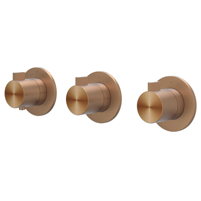 IVY Tribe Ensemble de douche à effet pluie mitigeur thermostatique encastré avec 2 robinets d’arrêt fixes Symmetry, barre de plafond 30CM, R25cmME, support avec sortie, flexible de douche 150cm et modèle en barre INOX316 - cuivre brossé mat PVD