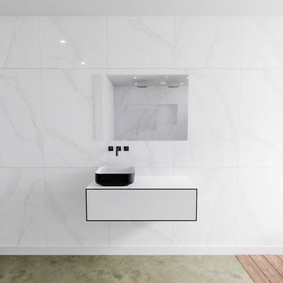 Mondiaz Lagom Meuble salle de bains 100x30.9x45cm Solid Surface Urban 1 tiroir avec lavabo BINX vasque à poser Gauche sans trous de robinet