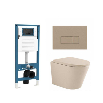 QeramiQ Dely Ensemble de WC - réservoir encastré Qeramiq Flush - abattant 35mm - plaque de commande taupe en plastique - boutons rectangulaires - beige