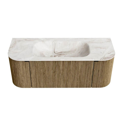 Mondiaz KURVE-DLUX Badkamermeubelset - 120x46x40cm - 1 lade - 2 deuren - wastafel solid surface - midden - zonder kraangat - Dusk