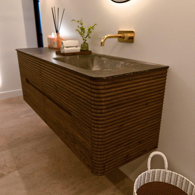 Mondiaz CIRO-DLUX Badkamermeubelset - 140x45x50cm - Solid surface wastafel Lava - 1 wasbak Rechts - zonder kraangaten - 4 lades - Dusk