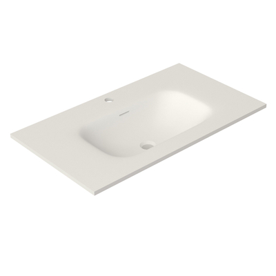 Saniclass Flow Vasque à poser sur meuble - 81x46x1.5cm - trop-plein - 1 cuve au centre - 1 trou de robinet - solid surface blanc mat