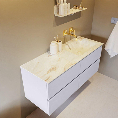 Mondiaz VICA-DLUX ensemble de meuble de salle de bain - 120cm - meuble sous-vasque cale - 4 tiroirs - lavabo encastré cloud droite - sans trous de robinet - version haute de 60cm - frape