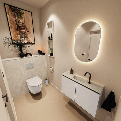 MONDIAZ TURE-DLUX 80cm toiletmeubel Linen. EDEN wastafel Ostra positie midden. Met 1 kraangat.