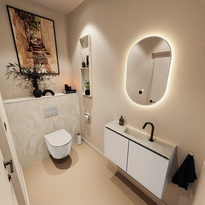 MONDIAZ TURE-DLUX Meuble toilette - 80cm - Linen - EDEN - vasque Ostra - position centrale - 1 trou de robinet