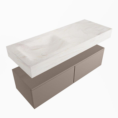 Mondiaz ALAN-DLUX Ensemble de meuble - 120cm - meuble Smoke mat - 2 tiroirs - Lavabo Cloud Ostra suspendu - vasque Gauche - 0 trous de robinet