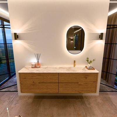 Mondiaz CIRO-DLUX Badkamermeubelset - 180x45x50cm - Solid surface wastafel Frappe - 1 wasbak Rechts - 1 kraangat - 4 lades - Oak
