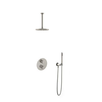 Hotbath Buddy IBS - Regendoucheset - 30cm plafondarm - 20cm ronde hoofddouche - staafhanddouche - ibs1a - geborsteld nikkel (RVS)