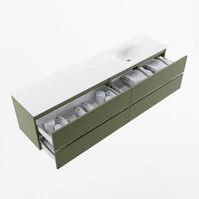 Mondiaz VICA Badkamermeubelset - 200cm - army - 4 lades - Wastafel MOON - links - zonder kraangat - kleur talc - XL versie 60cm hoog